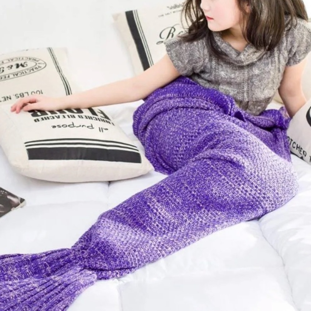 Girls Crochet purple mermaid tail blanket- new